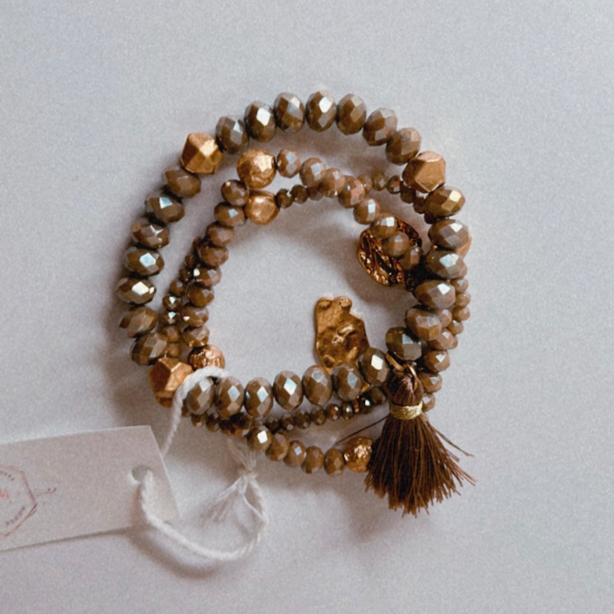 "Brielle" Gray Iridescent Bracelet w/ Tassel Charm