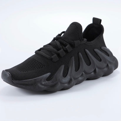 Black stretchy knit sneakers