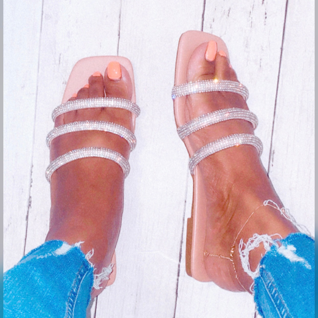 "Starry Desire" Rhinestone Sandals- Nude