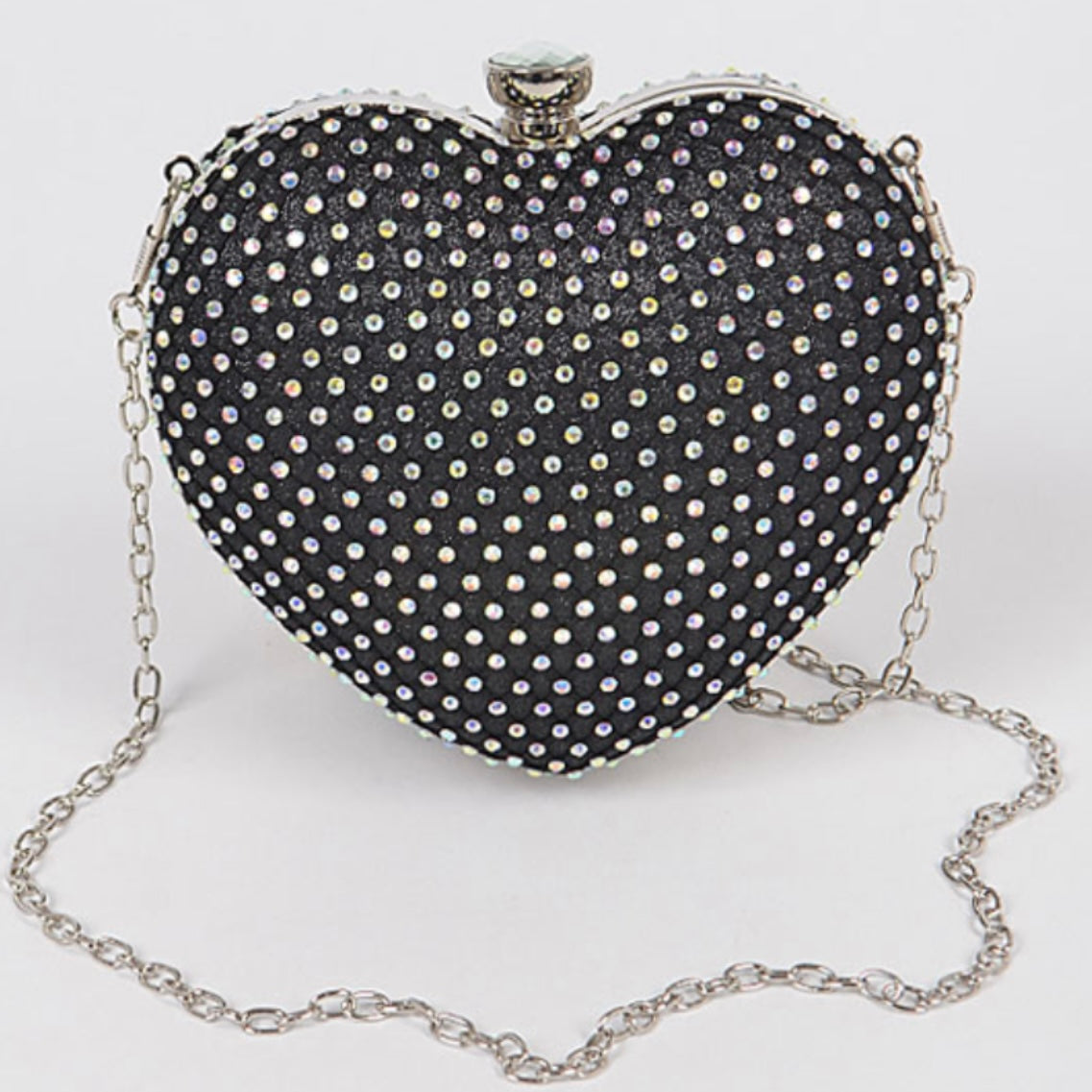"Be Mine" Rhinestone Heart Clutch Bag- Black